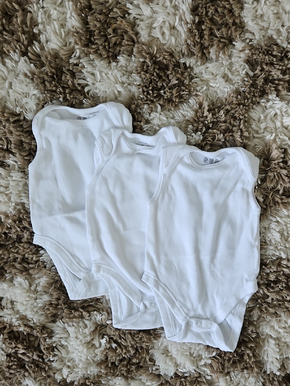 Primark 3-Pack White Baby One-Piece Bodysuits | 3-6 Months